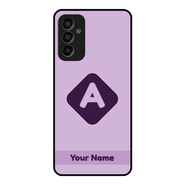 Galaxy F13 Custom Glass Mobile Case - Custom Letter in curved badge Design Galaxy F13 Custom Glass Mobile Case - Custom Letter in curved badge Design