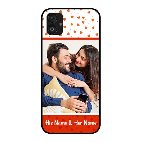 Samsung Galaxy F14 5G Custom Glass Phone Case - Orange Love Symbol Design Samsung Galaxy F14 5G Custom Glass Phone Case - Orange Love Symbol Design