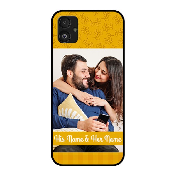 Samsung Galaxy F14 5G Custom Glass Mobile Case - Yellow Floral Design Samsung Galaxy F14 5G Custom Glass Mobile Case - Yellow Floral Design