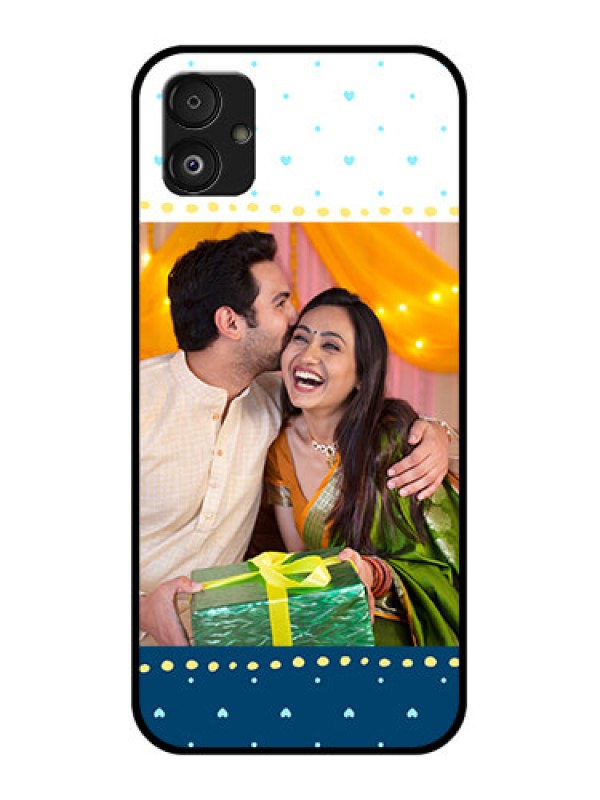 Custom Samsung Galaxy F14 5G Personalized Glass Phone Case - White and Blue Abstract Design