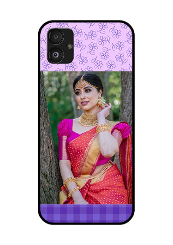 Samsung Galaxy F14 5G Custom Glass Phone Case - Purple Floral Design