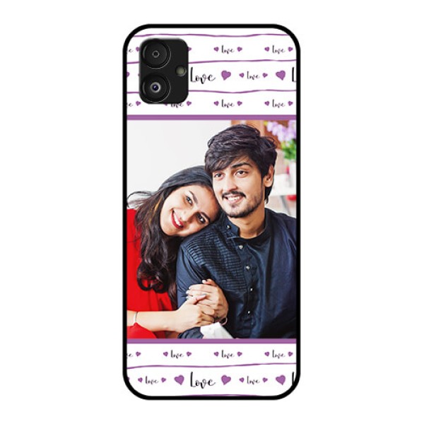 Samsung Galaxy F14 5G Custom Glass Mobile Case - Couples Heart Design Samsung Galaxy F14 5G Custom Glass Mobile Case - Couples Heart Design