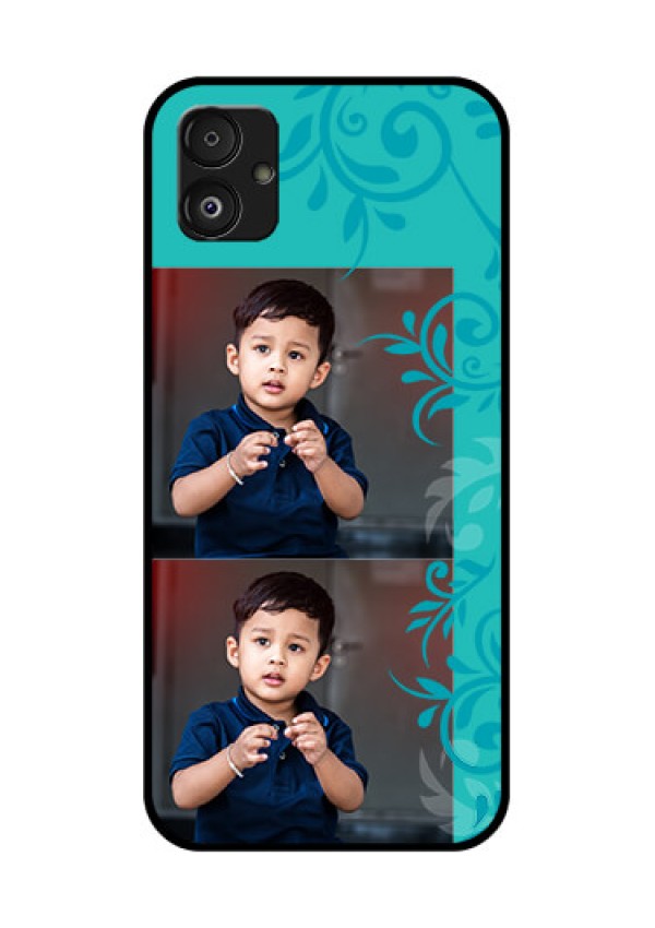 Samsung Galaxy F14 5G Personalized Glass Phone Case - with Photo and Green Floral Design