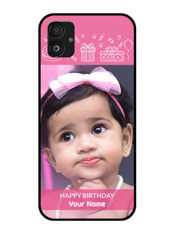 Custom Samsung Galaxy F14 5G Photo Printing on Glass Case - with Birthday Line Art Design