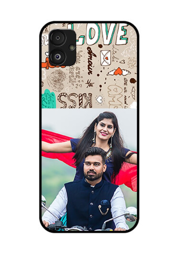 Samsung Galaxy F14 5G Custom Glass Phone Case - Love Doodle Pattern