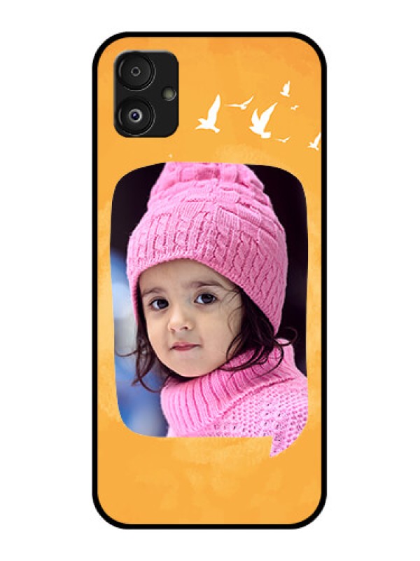 Custom Samsung Galaxy F14 5G Personalized Glass Phone Case - Water Color Design with Bird Icons