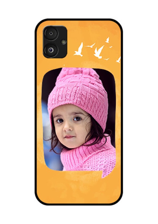 Samsung Galaxy F14 5G Personalized Glass Phone Case - Water Color Design with Bird Icons