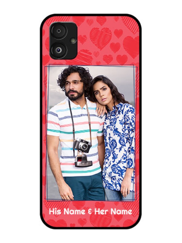 Custom Samsung Galaxy F14 5G Photo Printing on Glass Case - with Red Heart Symbols Design