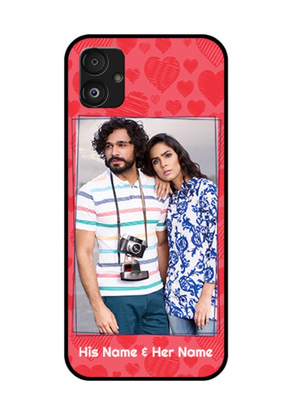 Samsung Galaxy F14 5G Photo Printing on Glass Case - with Red Heart Symbols Design