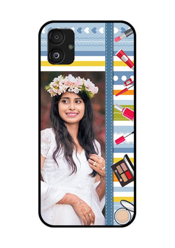 Samsung Galaxy F14 5G Personalized Glass Phone Case - Makeup Icons Design