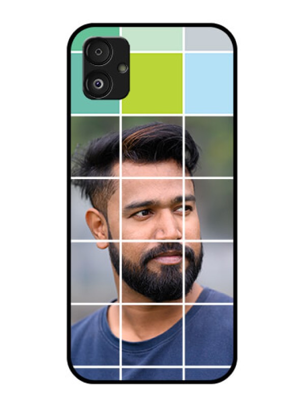 Custom Samsung Galaxy F14 5G Photo Printing on Glass Case - with white box pattern