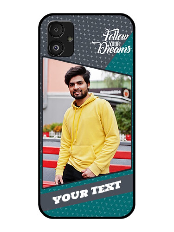 Custom Samsung Galaxy F14 5G Personalized Glass Phone Case - Background Pattern Design with Quote