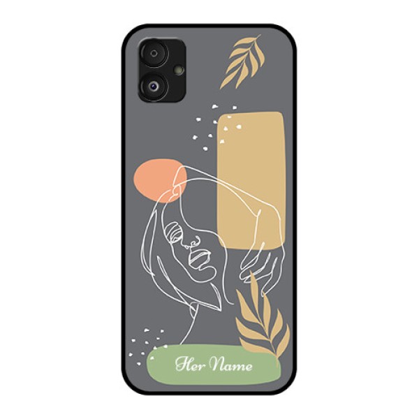 Samsung Galaxy F14 5G Custom Glass Phone Case - Gazing Woman line art Design Samsung Galaxy F14 5G Custom Glass Phone Case - Gazing Woman line art Design