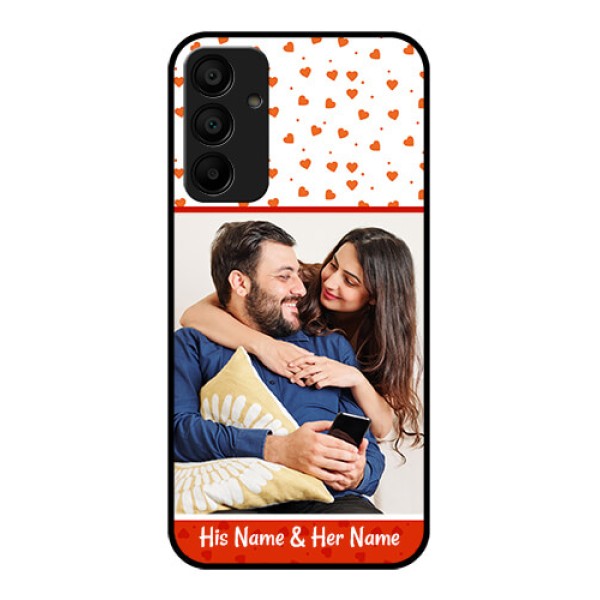 Galaxy F15 5G Custom Glass Phone Case - Orange Love Symbol Design