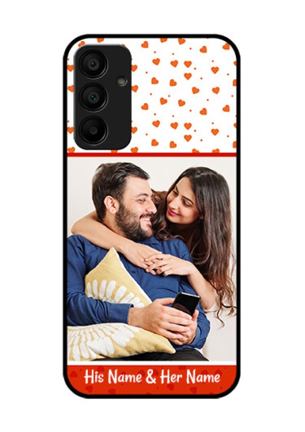 Galaxy F15 5G Custom Glass Phone Case - Orange Love Symbol Design