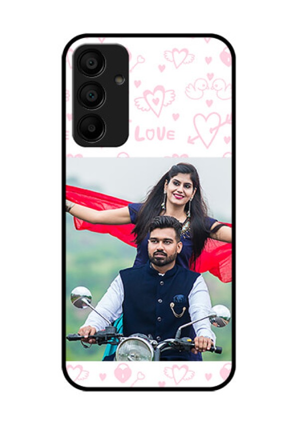 Galaxy F15 5G Custom Glass Phone Case - Pink Flying Heart Design