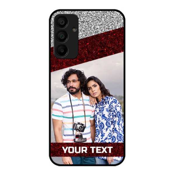 Galaxy F15 5G Custom Glass Phone Case - Image Holder With Glitter Strip Design Galaxy F15 5G Custom Glass Phone Case - Image Holder With Glitter Strip Design