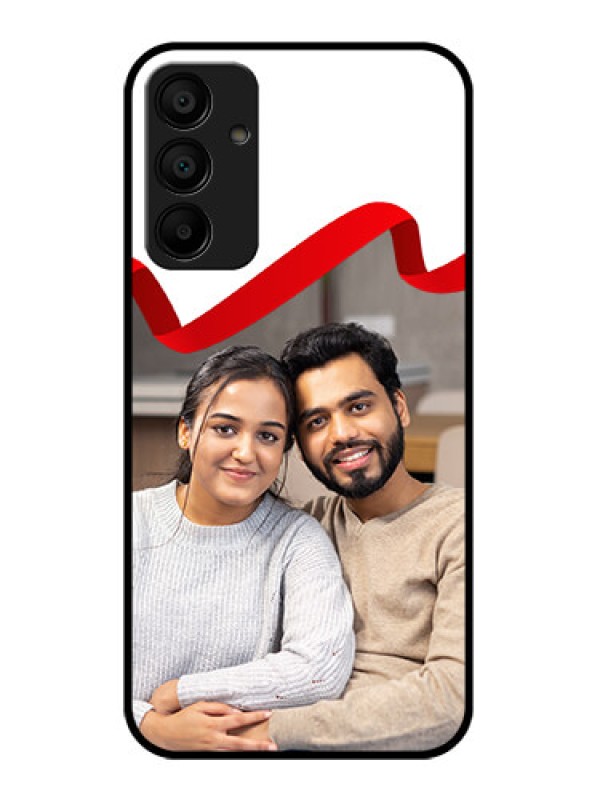 Custom Galaxy F15 5G Custom Glass Phone Case - Red Ribbon Frame Design