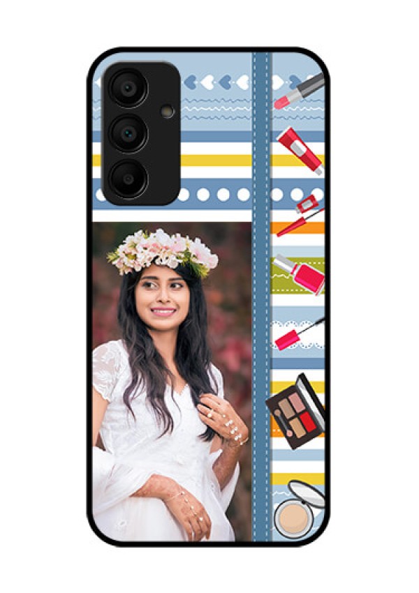 Galaxy F15 5G Custom Glass Phone Case - Makeup Icons Design
