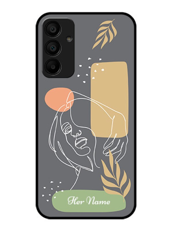 Custom Galaxy F15 5G Custom Glass Phone Case - Gazing Woman Line Art Design