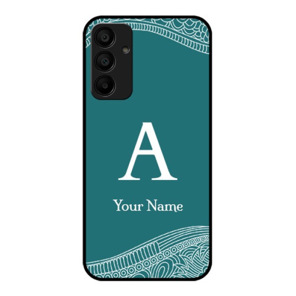 Galaxy F15 5G Custom Glass Phone Case - Line Art Pattern With Custom Name Design Galaxy F15 5G Custom Glass Phone Case - Line Art Pattern With Custom Name Design