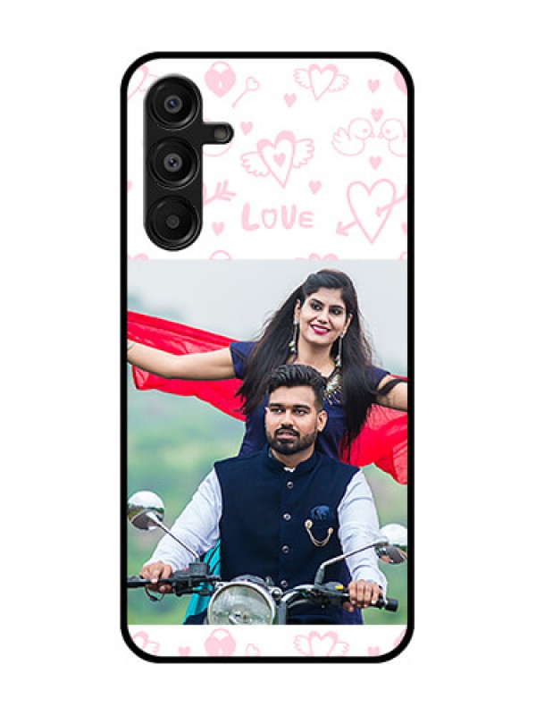 Custom Galaxy F16 5G Custom Glass Phone Case - Pink Flying Heart Design