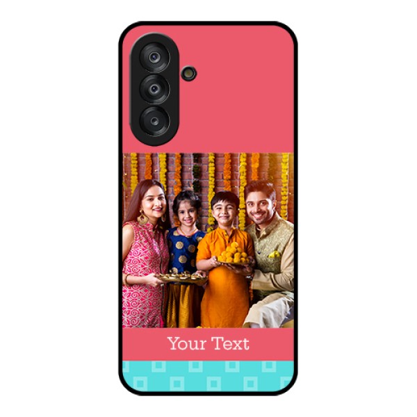 Samsung Galaxy F17 5G Custom Glass Phone Case - Peach & Blue Color Design Samsung Galaxy F17 5G Custom Glass Phone Case - Peach & Blue Color Design