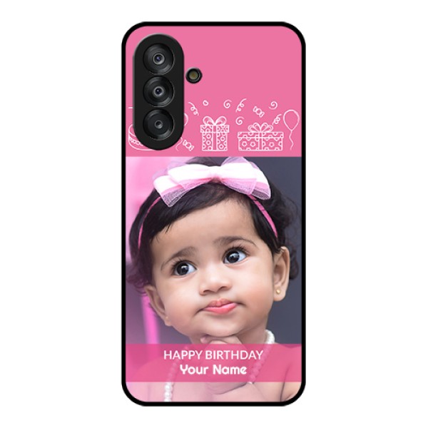 Samsung Galaxy F17 5G Custom Glass Phone Case - With Birthday Line Art Design Samsung Galaxy F17 5G Custom Glass Phone Case - With Birthday Line Art Design