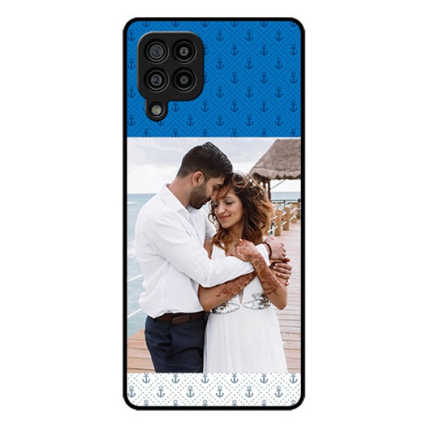 Galaxy F22 Photo Printing on Glass Case  - Blue Anchors Design