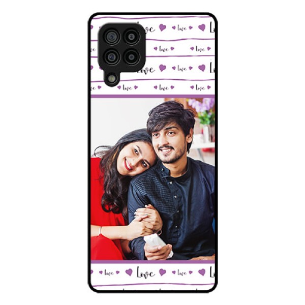 Galaxy F22 Custom Glass Mobile Case  - Couples Heart Design