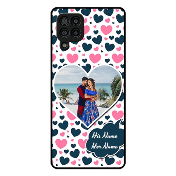 Galaxy F22 Custom Glass Phone Case  - Pink & Blue Heart Design