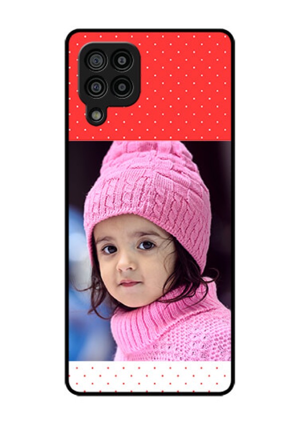 Galaxy F22 Photo Printing on Glass Case  - Red Pattern Design