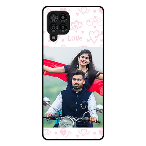 Galaxy F22 Custom Glass Mobile Case  - Pink Flying Heart Design
