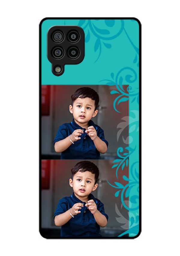 Galaxy F22 Personalized Glass Phone Case  - with Photo and Green Floral Design 