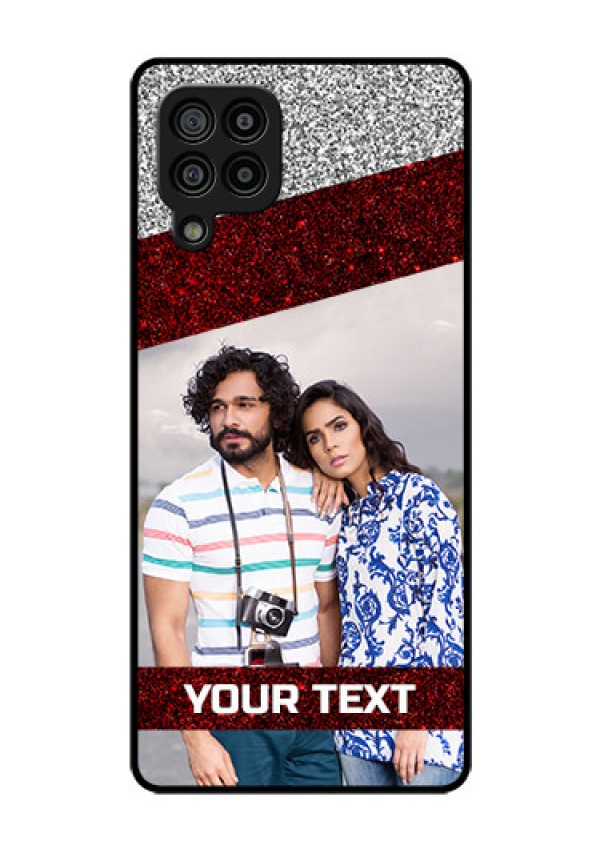 Galaxy F22 Personalized Glass Phone Case  - Image Holder with Glitter Strip Design