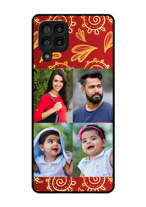 Galaxy F22 Photo Printing on Glass Case  - 4 Image Traditional Design