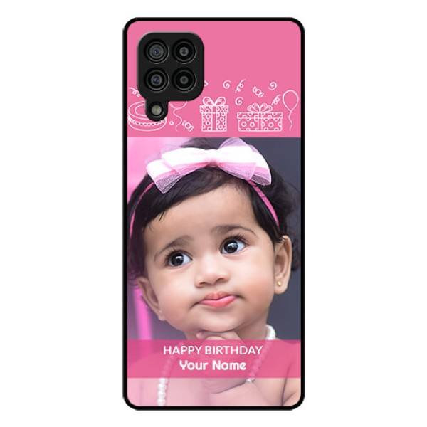 Galaxy F22 Photo Printing on Glass Case - with Birthday Line Art Design Galaxy F22 Photo Printing on Glass Case - with Birthday Line Art Design