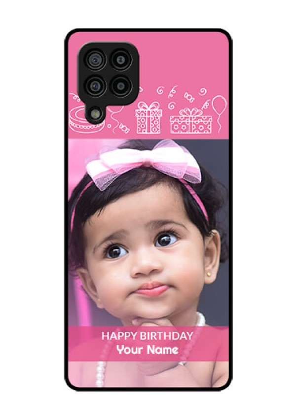 Galaxy F22 Photo Printing on Glass Case  - with Birthday Line Art Design