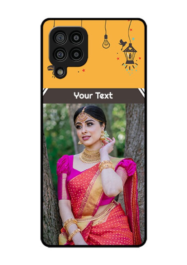Galaxy F22 Custom Glass Mobile Case  - with Family Picture and Icons 