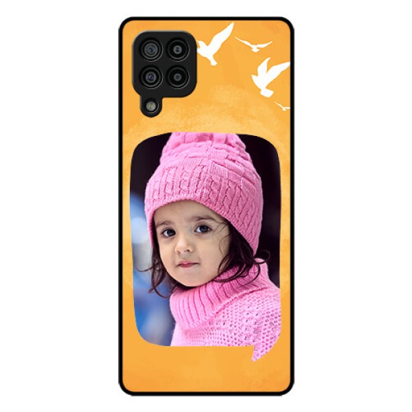 Galaxy F22 Personalized Glass Phone Case  - Water Color Design with Bird Icons