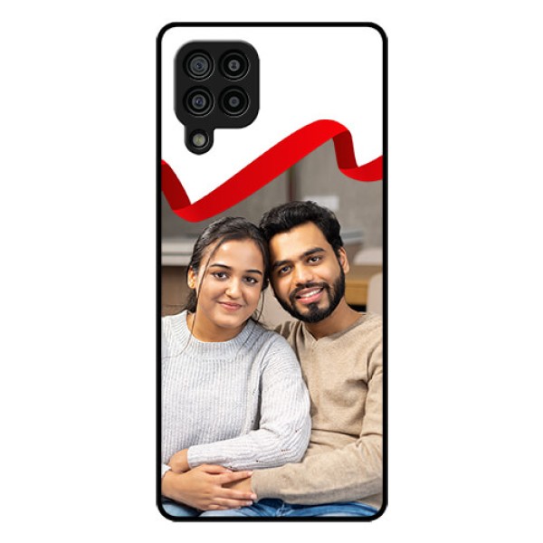Galaxy F22 Photo Printing on Glass Case  - Red Ribbon Frame Design