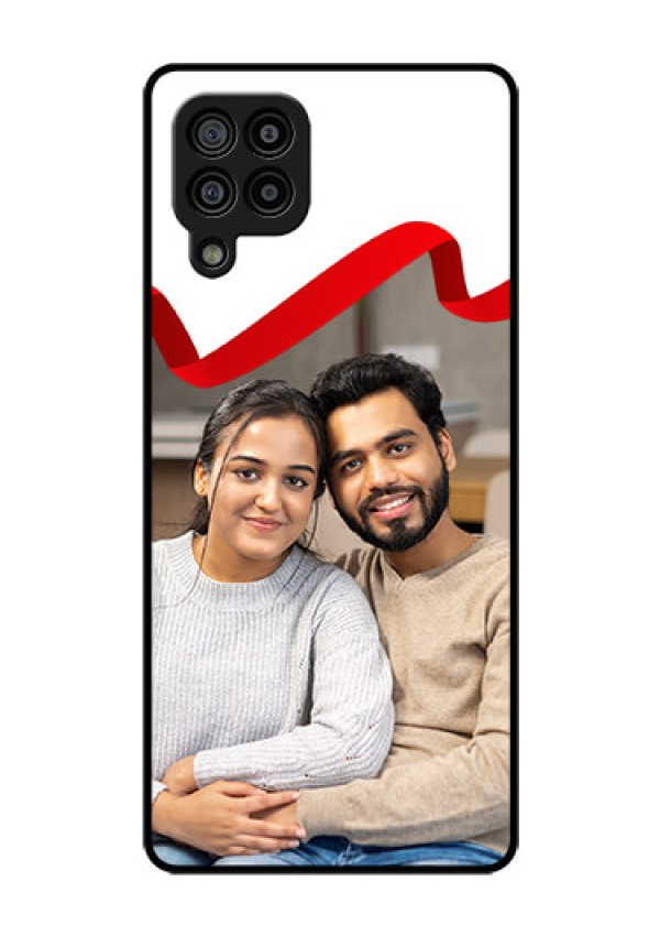 Galaxy F22 Photo Printing on Glass Case  - Red Ribbon Frame Design