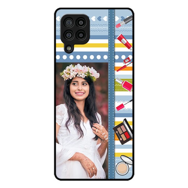 Galaxy F22 Personalized Glass Phone Case  - Makeup Icons Design
