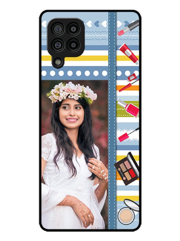 Custom Galaxy F22 Personalized Glass Phone Case  - Makeup Icons Design