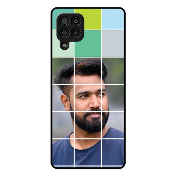 Galaxy F22 Photo Printing on Glass Case  - with white box pattern 