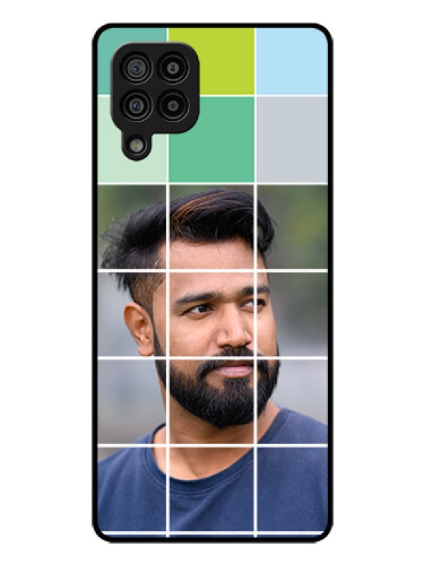 Custom Galaxy F22 Photo Printing on Glass Case  - with white box pattern 