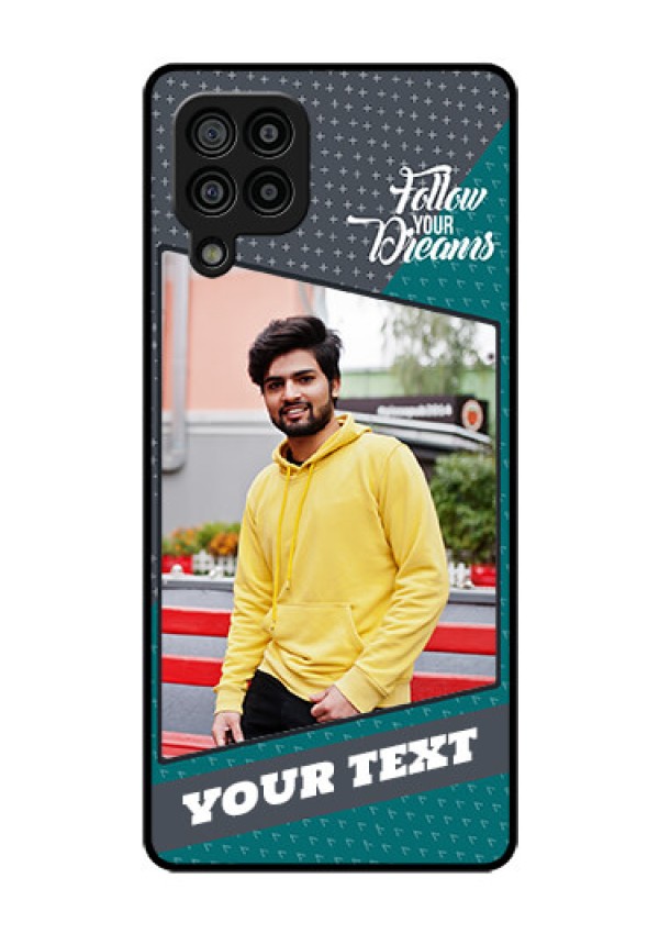Galaxy F22 Personalized Glass Phone Case  - Background Pattern Design with Quote