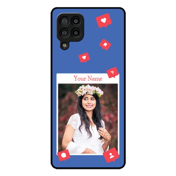 Galaxy F22 Custom Glass Phone Case - Like Share And Comment Design
