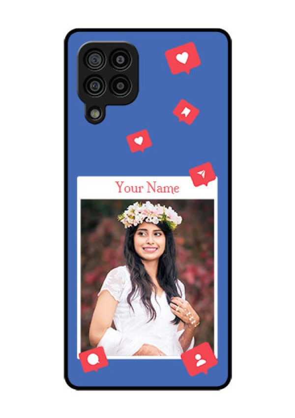 Galaxy F22 Custom Glass Phone Case - Like Share And Comment Design