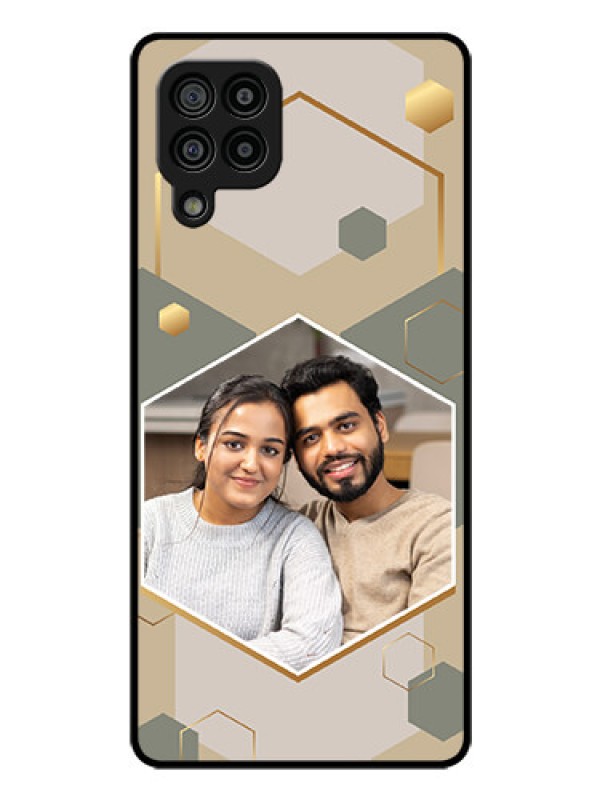 Custom Galaxy F22 Photo Printing on Glass Case - Stylish Hexagon Pattern Design